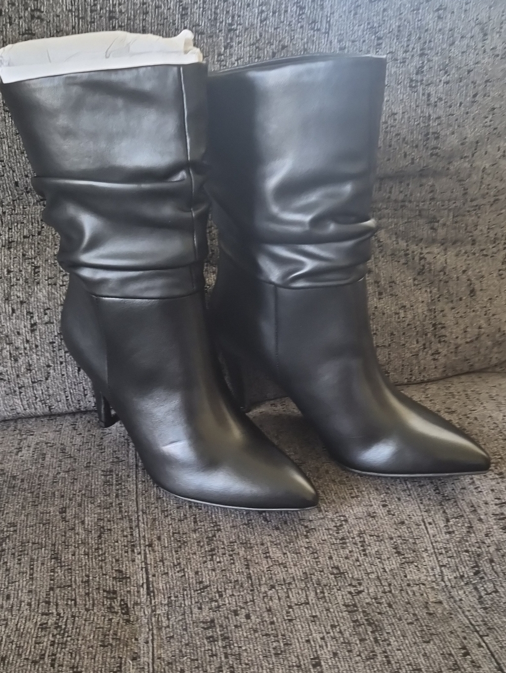 Dolce Vita Black Slouchy Pointed-Toe Mid-Calf Heeled Boots
